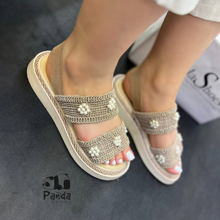 صندل زنانه کنفی گل زیره پی یو women shoes کد 118