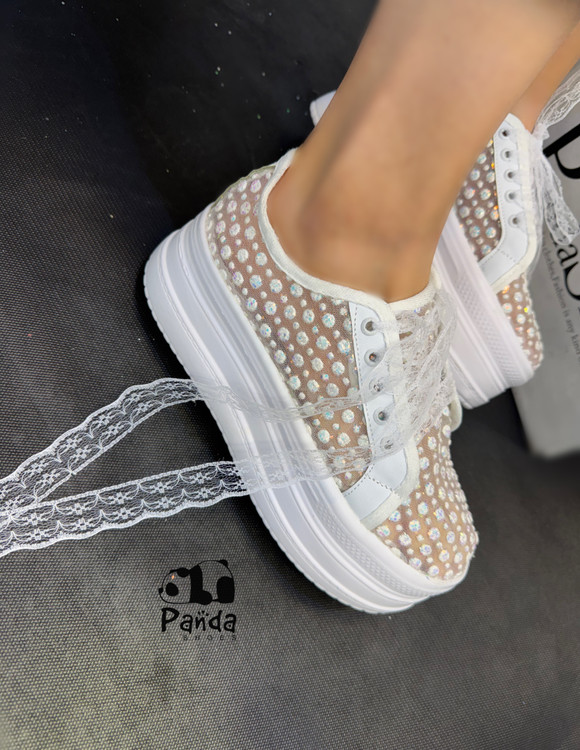 کتونی زنانه طرح کفش عروس توری | راحت، مجلسی و خاص کد 200