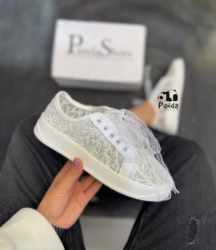 کتونی زنانه طرح کفش عروس توری | راحت، مجلسی و خاص