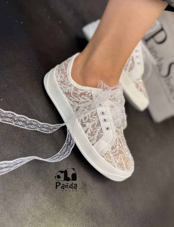 کتونی زنانه طرح کفش عروس توری | راحت، مجلسی و خاص