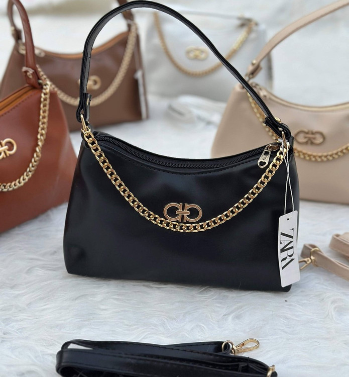 کیف دستی زنانه مدل نیمهلالی با زنجیر طلایی | مشکی، نسکافهای، کرم