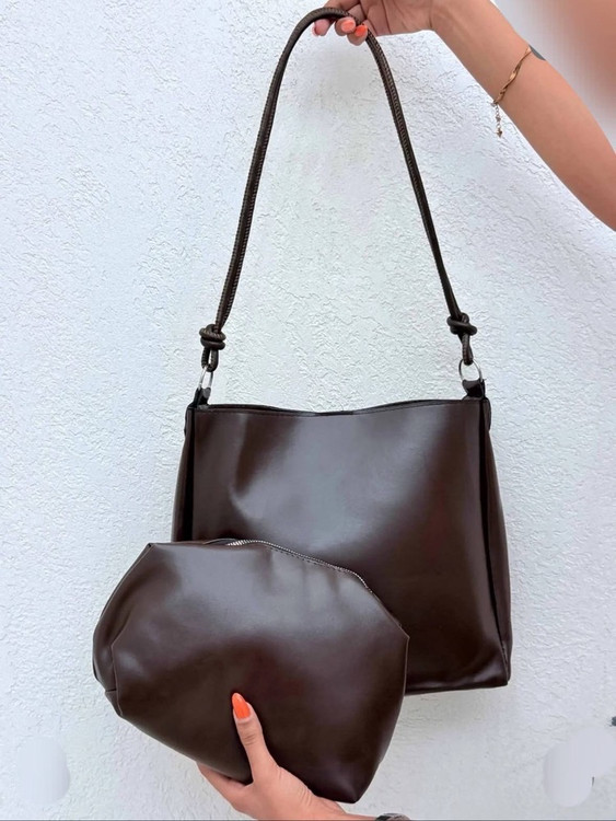 کیف دوشی زنانه مدل بند گرهای به همراه کیف داخلی ست