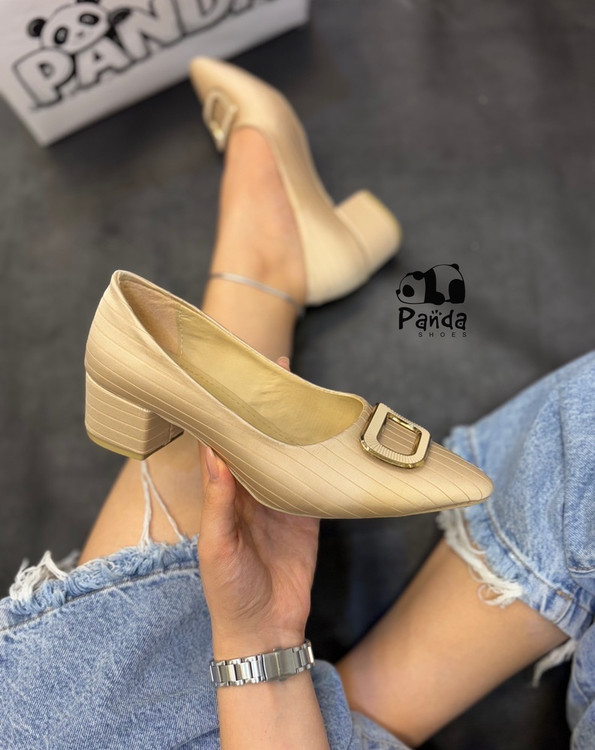 کفش مجلسی پاشنه 5 سانتی سگگ دار مدل پارچه ساتن