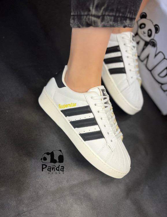 کفش آدیداس سوپراستار مشکی سفید | زیره PU سبک و دوردوخت با طرح برجسته